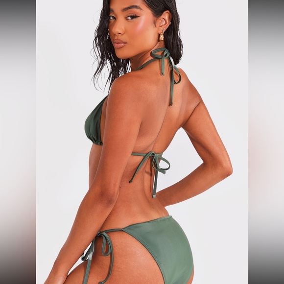 NWT Pretty Little Thing (PLT) Dark Green Triangle Bikini Set - Picture 3 of 8